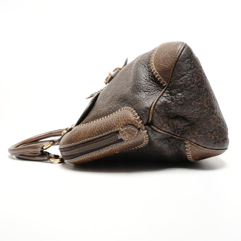 GUCCI GG Horsebit Leather Boston Bag Handbag Brown WS27204