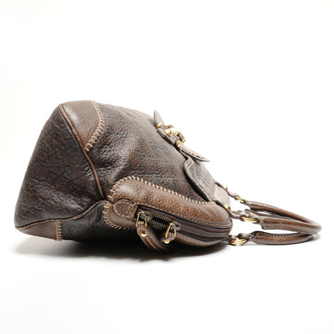 GUCCI GG Horsebit Leather Boston Bag Handbag Brown WS27204