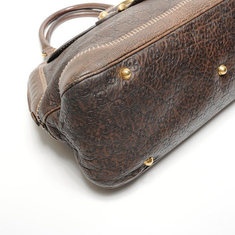 GUCCI GG Horsebit Leather Boston Bag Handbag Brown WS27204
