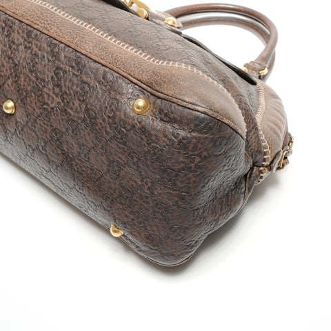 GUCCI GG Horsebit Leather Boston Bag Handbag Brown WS27204