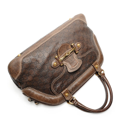 GUCCI GG Horsebit Leather Boston Bag Handbag Brown WS27204