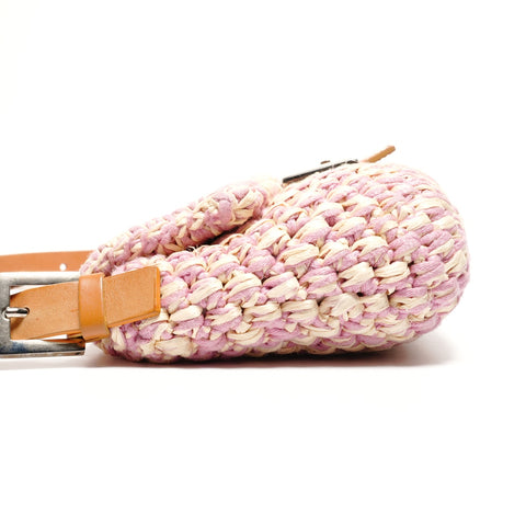 FENDI Mamma Baguette Straw Braid Shoulder Bag pink WS27205