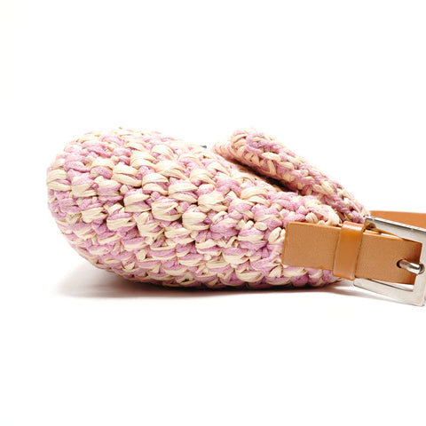 FENDI Mamma Baguette Straw Braid Shoulder Bag pink WS27205