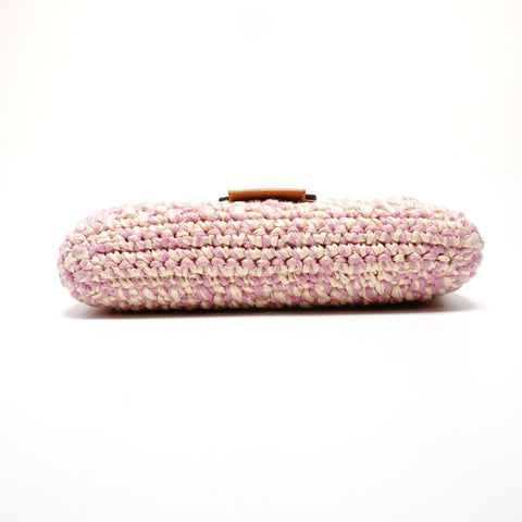 FENDI Mamma Baguette Straw Braid Shoulder Bag pink WS27205
