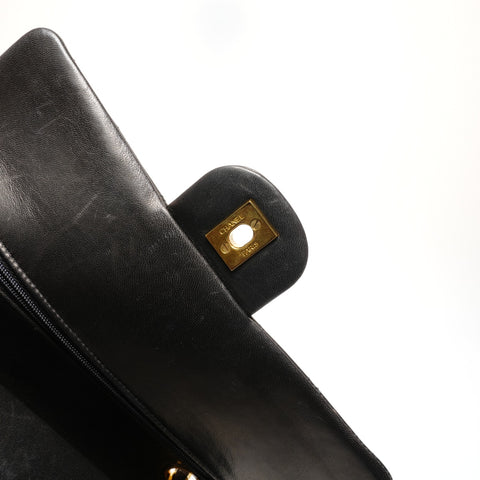 CHANEL No. 3 1996-1997 COCO Mark Double Flap Lambskin Shoulder Bag black WS27206