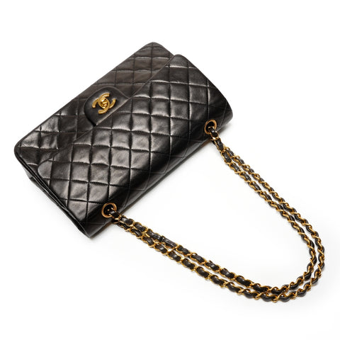 CHANEL No. 3 1996-1997 COCO Mark Double Flap Lambskin Shoulder Bag black WS27206