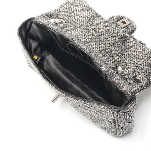CHANEL Booth #11 Satin Sequins Shoulder Bag Silver WS27207