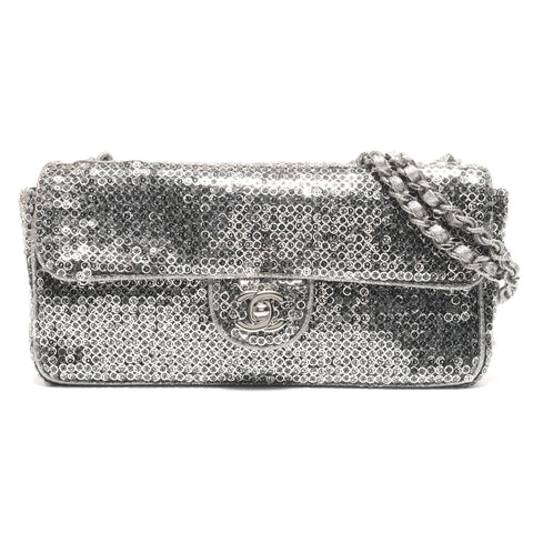 CHANEL Booth #11 Satin Sequins Shoulder Bag Silver WS27207