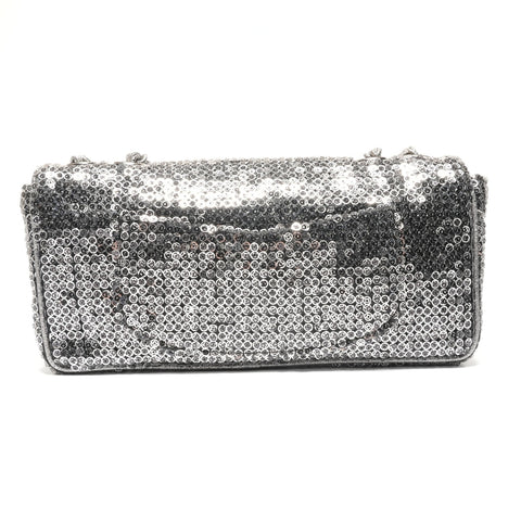 CHANEL Booth #11 Satin Sequins Shoulder Bag Silver WS27207