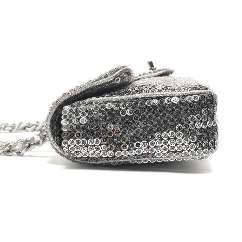 CHANEL Booth #11 Satin Sequins Shoulder Bag Silver WS27207