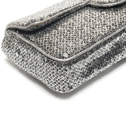 CHANEL Booth #11 Satin Sequins Shoulder Bag Silver WS27207
