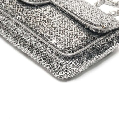 CHANEL Booth #11 Satin Sequins Shoulder Bag Silver WS27207