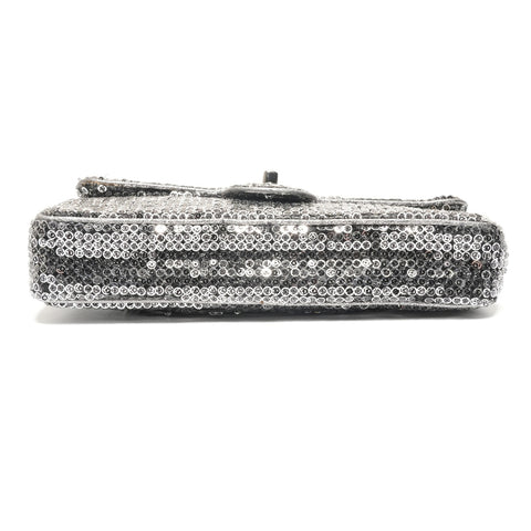 CHANEL Booth #11 Satin Sequins Shoulder Bag Silver WS27207