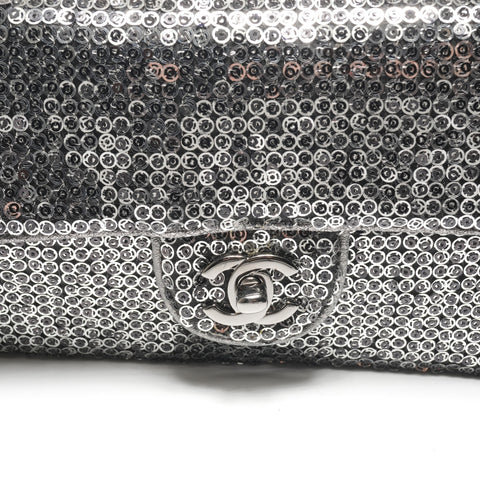 CHANEL Booth #11 Satin Sequins Shoulder Bag Silver WS27207