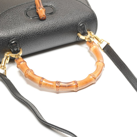 GUCCI Leather Bamboo Small 2way Shoulder Bag black WS27210