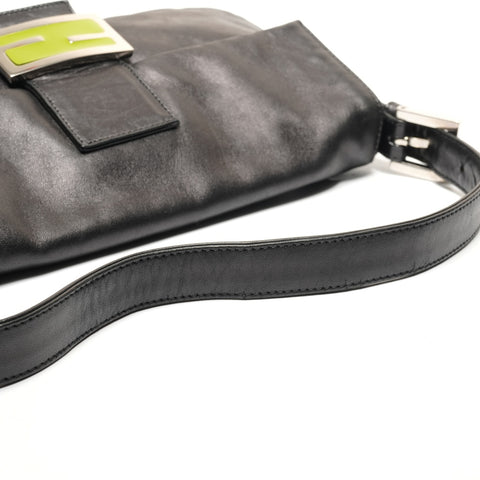 FENDI Lambskin Leather Mamma Bucket Shoulder Bag black WS27215