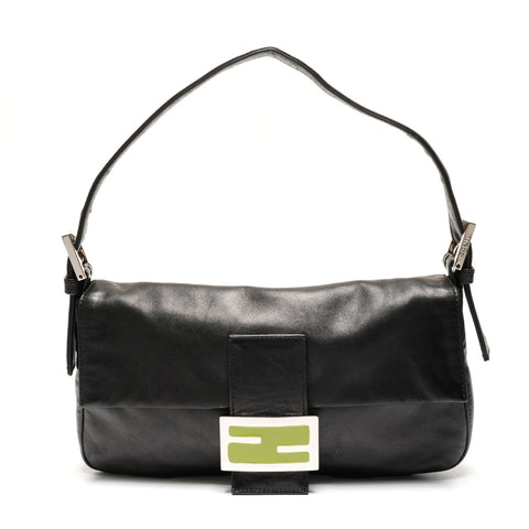 FENDI Lambskin Leather Mamma Bucket Shoulder Bag black WS27215