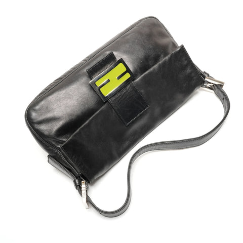 FENDI Lambskin Leather Mamma Bucket Shoulder Bag black WS27215