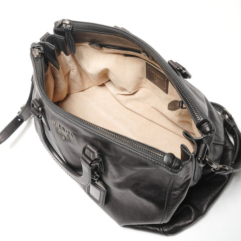 PRADA Leather Logo 2WAY Metal Matte Shoulder Bag black WS27222