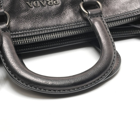 PRADA Leather Logo 2WAY Metal Matte Shoulder Bag black WS27222