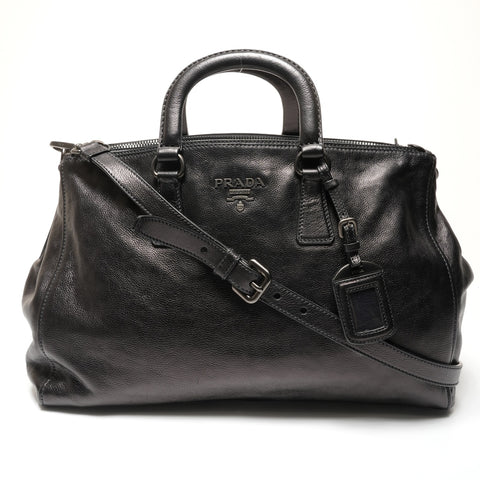 PRADA Leather Logo 2WAY Metal Matte Shoulder Bag black WS27222