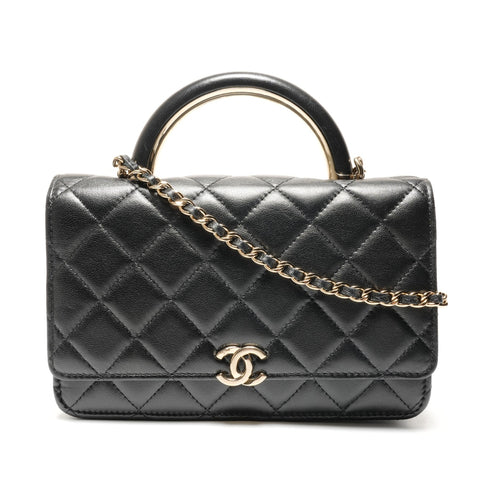 CHANEL 2022-2025 Lambskin Chain Wallet Metal Gold Shoulder Bag black WS27226