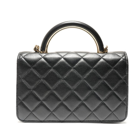 CHANEL 2022-2025 Lambskin Chain Wallet Metal Gold Shoulder Bag black WS27226