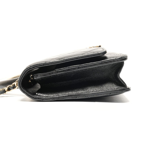 CHANEL 2022-2025 Lambskin Chain Wallet Metal Gold Shoulder Bag black WS27226