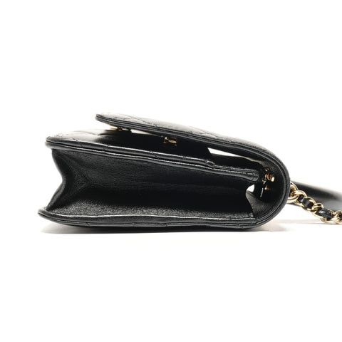 CHANEL 2022-2025 Lambskin Chain Wallet Metal Gold Shoulder Bag black WS27226