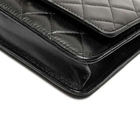 CHANEL 2022-2025 Lambskin Chain Wallet Metal Gold Shoulder Bag black WS27226
