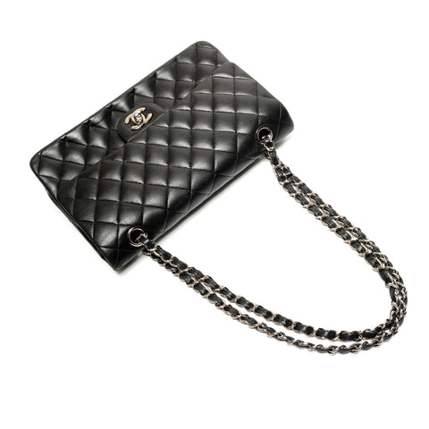 CHANEL Lambskin Matelasse Double Flap 9.8" 11s Shoulder Bag black WS27227