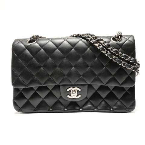 CHANEL Lambskin Matelasse Double Flap 9.8" 11s Shoulder Bag black WS27227