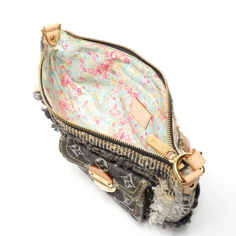 LOUIS VUITTON 2007 Monogram Denim Patchwork Pouch Shoulder Bag gray WS27229