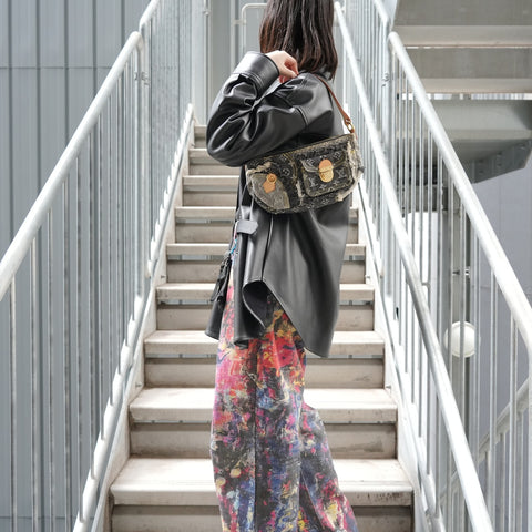 LOUIS VUITTON 2007 Monogram Denim Patchwork Pouch Shoulder Bag gray WS27229