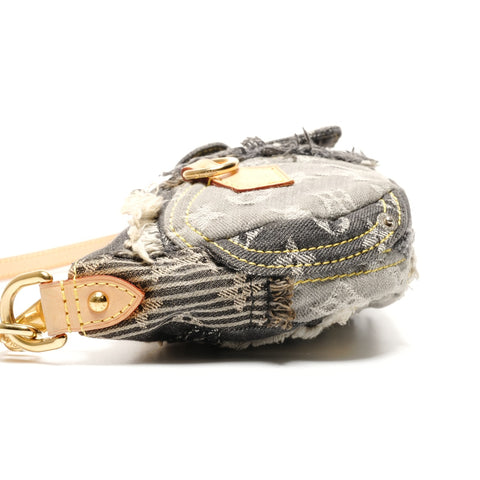LOUIS VUITTON 2007 Monogram Denim Patchwork Pouch Shoulder Bag gray WS27229