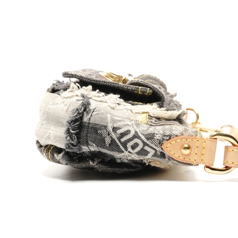 LOUIS VUITTON 2007 Monogram Denim Patchwork Pouch Shoulder Bag gray WS27229