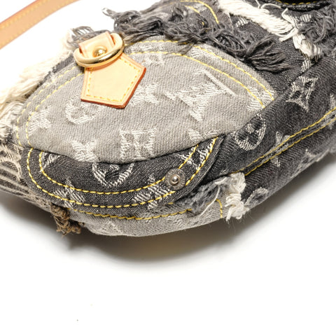 LOUIS VUITTON 2007 Monogram Denim Patchwork Pouch Shoulder Bag gray WS27229