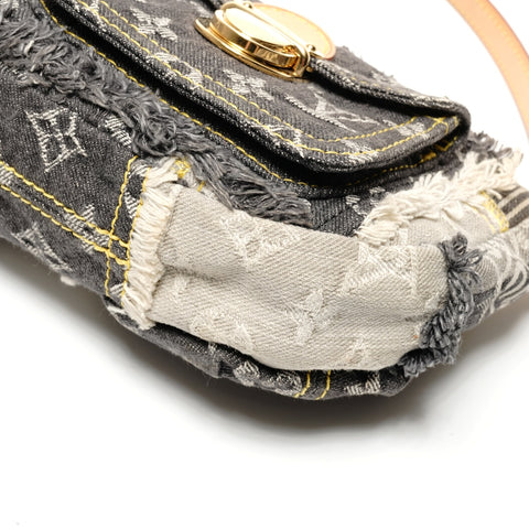 LOUIS VUITTON 2007 Monogram Denim Patchwork Pouch Shoulder Bag gray WS27229
