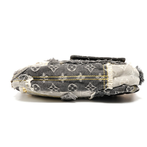 LOUIS VUITTON 2007 Monogram Denim Patchwork Pouch Shoulder Bag gray WS27229