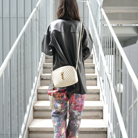 YVES SAINT LAURENT Lou Camera Bag with YSL Logo, Off-White Shoulder Bag white WS27237