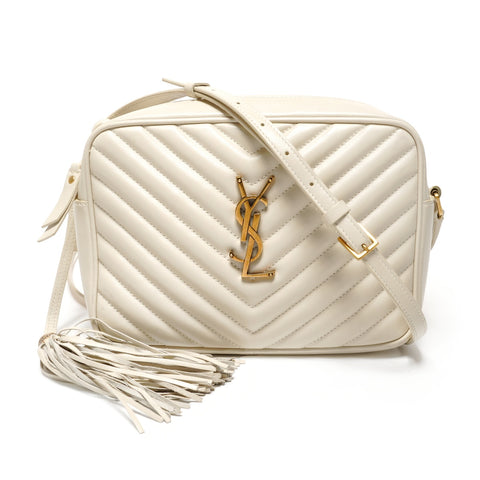 YVES SAINT LAURENT Lou Camera Bag with YSL Logo, Off-White Shoulder Bag white WS27237