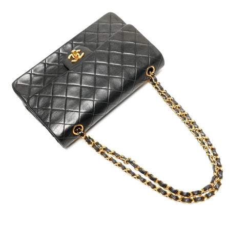 CHANEL No. 2 1993-1994 Lambskin COCO Mark Matelasse 25 Double Flap Shoulder Bag black WS27238