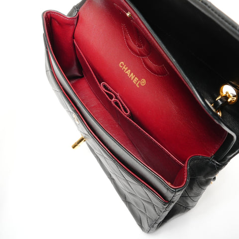 CHANEL No. 2 1993-1994 Lambskin COCO Mark Matelasse 25 Double Flap Shoulder Bag black WS27238