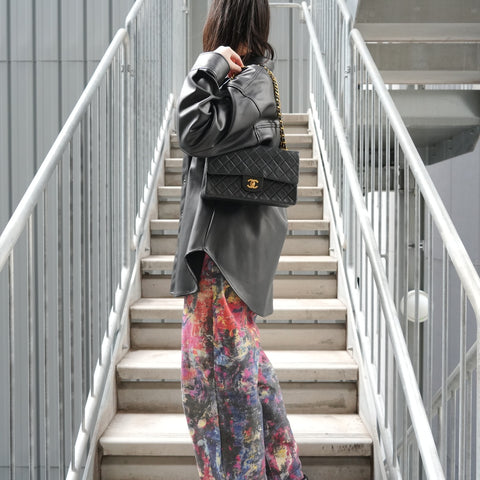 CHANEL No. 2 1993-1994 Lambskin COCO Mark Matelasse 25 Double Flap Shoulder Bag black WS27238