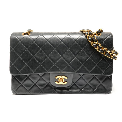 CHANEL No. 2 1993-1994 Lambskin COCO Mark Matelasse 25 Double Flap Shoulder Bag black WS27238