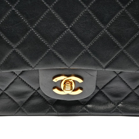 CHANEL No. 2 1993-1994 Lambskin COCO Mark Matelasse 25 Double Flap Shoulder Bag black WS27238