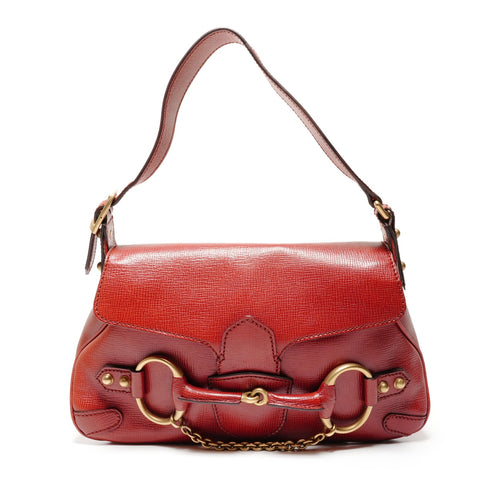 GUCCI Horsebit leather one belt Shoulder Bag Red WS27242