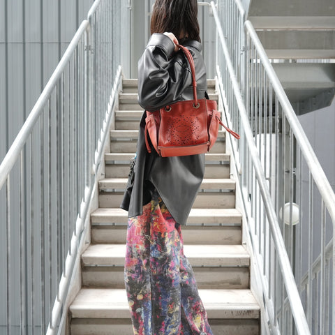 LOEWE Anagram Perforated Leather Handbag Orange WS27244