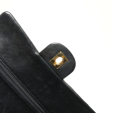CHANEL No. 1 1985-1991 Lambskin Matelasse Double Flap Shoulder Bag black WS27248