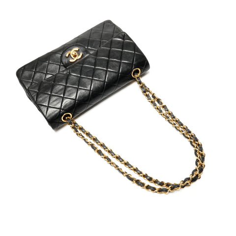 CHANEL No. 1 1985-1991 Lambskin Matelasse Double Flap Shoulder Bag black WS27248